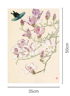 限量版画章君墨工笔【紫色玉兰】餐厅卧室客厅宋氏美学新中式挂画