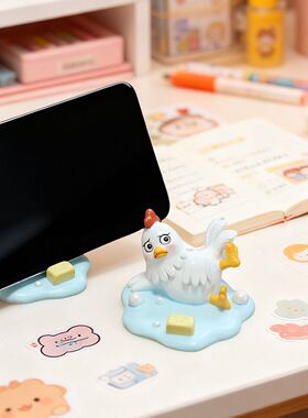 跨境春季新品树脂鸡手机支架仿真鸡动物摆件家居桌面装饰手机支架