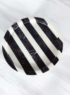 现代简约黑白条纹大理石果盘托盘果盘装饰摆件软装样板间花器