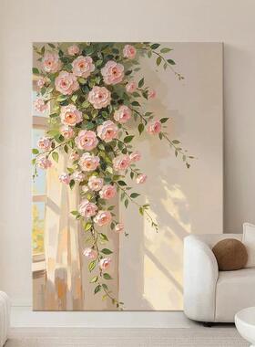 《遇见花开》奶油原木风纯手绘油画客厅玄关装饰画现花卉挂画