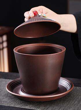 云南紫陶荷韵茶渣缸带盖茶道配件大容量废水桶中式复古杯洗陶瓷