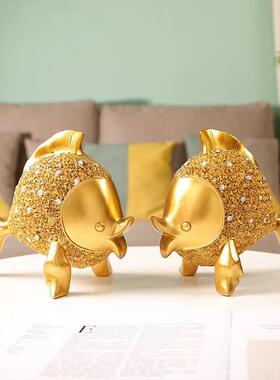 年年有鱼招财摆件轻奢玄关客厅电视柜酒柜办公室桌面摆设精致手工