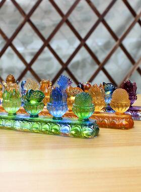 琉璃八吉祥摆件藏式七珍宝八瑞物佛堂佛前八宝法器八供套装合集