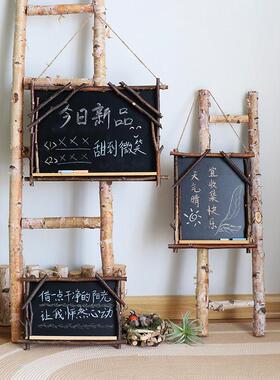 原木小黑板桦木墙面挂式留言板橱窗咖啡馆幼儿园装饰拍摄道具摆件
