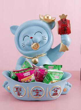 新款直销新中式开运猫聚宝盆摆件家居玄关客厅钥匙零食杂物收纳装