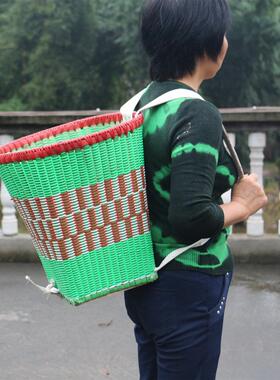 圆形背篓竹编混编彩色背篓背篼家用塑料背框收纳框舞蹈大号采蘑菇