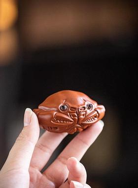 富甲天下紫砂小螃蟹茶宠摆件手把件可养茶玩创意茶台茶盘装饰品