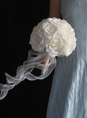 白色新娘手捧花白玫彷真花结婚领证登记婚纱摄影家居饰品手捧花