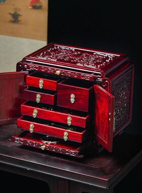 红木首饰盒复古高档血檀实木饰品耳环珠宝手镯收纳盒结婚嫁妆送礼