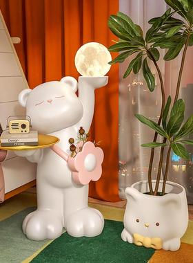 可爱熊茶几客厅落地摆件家用置物架收纳卡通奶油风沙发边几边柜