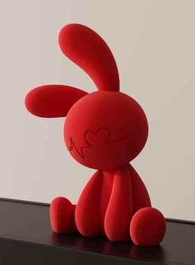 坐姿兔子红色摆件客厅玄关酒柜电视柜背景小众高级感家居软装饰品