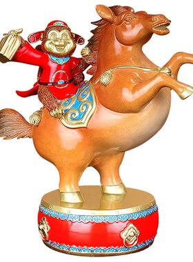 吉善缘《马上封侯》铜马上猴生肖猴子摆件 客厅书房办公室装饰品