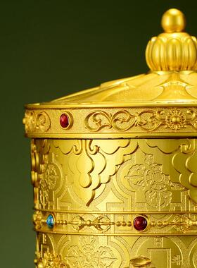 藏式转轮经筒 家用电动充电转轮 藏族转金筒客厅桌面转动装饰摆饰