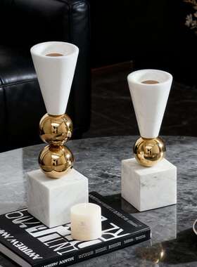 北欧样板房软装饰品摆件简约现代欧式家居餐桌不锈钢大理石蜡烛台