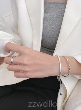 新款S编92时5纯银银手链女手环方块手织链简约尚手镯ins小众设计