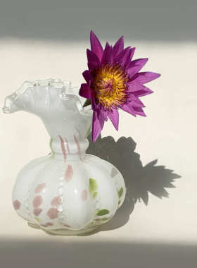 中古风芬顿花瓶复古南瓜纹手工家用法式高档水培插花玻璃装饰摆件