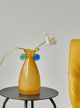 碧轩新品手工双耳渐变中古风小口花瓶餐桌电视柜鲜花台面软装饰品