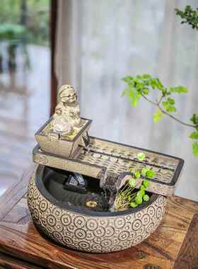 陋石坊日进斗金流水生财摆件创意办公室前台茶室桌面开业送礼物