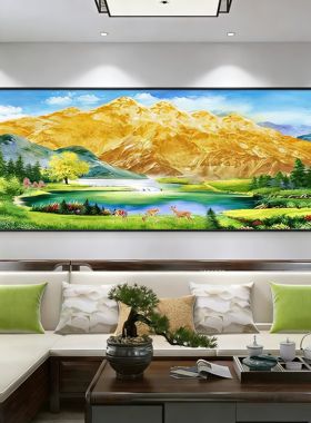 新款面沙发景墙晶瓷单幅装饰画有框风STV水招财床画头画客厅背挂