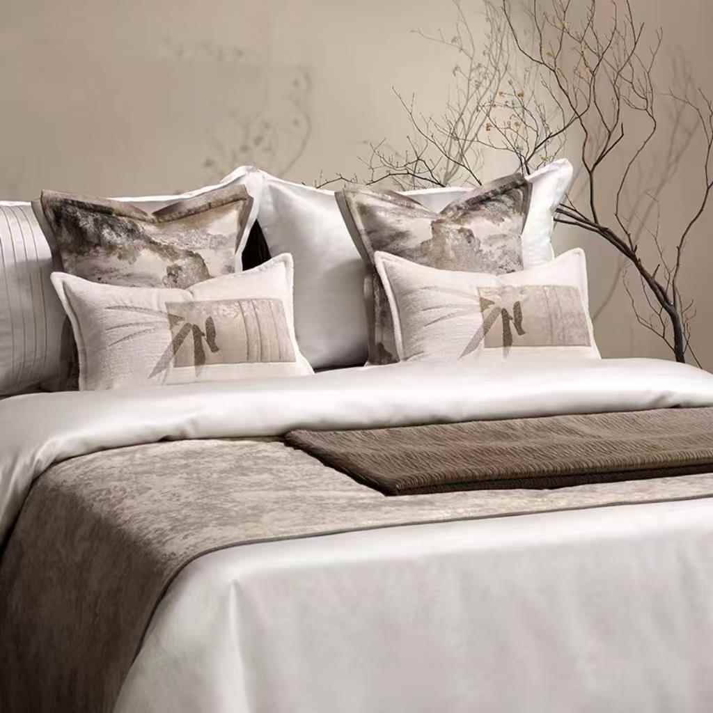 简约现代新中式床品样板房间软装酒店别墅展厅咖色床上用品定制 - 图0