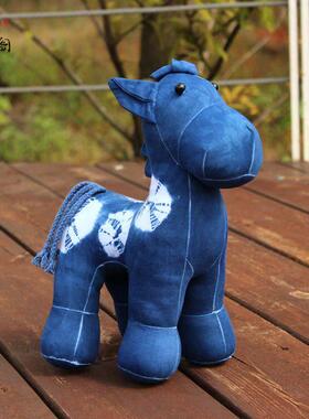 云饰阁手工制作蓝染布艺扎花动物 小马摆件