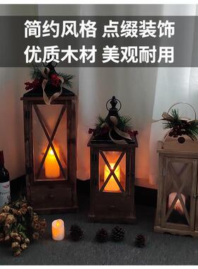 欧式复古烛台摆件落地走马灯电子蜡烛节日气氛布置装饰木质风灯