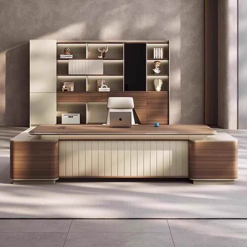 老板桌椅柜轻奢高级感办公桌子电脑办公桌椅组合烤漆总裁桌大班台 - 图1