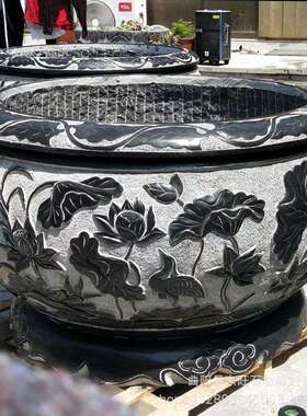 石场雕缸年鱼有余仿古青石花盆养鱼缸荷花缸广庭院花盆阳台水缸景