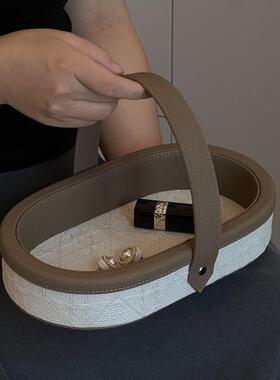 轻奢高级感入户玄关钥匙收纳摆件进门鞋柜客厅桌面收纳盒皮质饰品