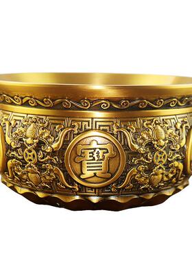 黄铜聚宝摆件中式客厅办公室店铺财装饰品黄铜招米缸狮耳聚XJZ宝