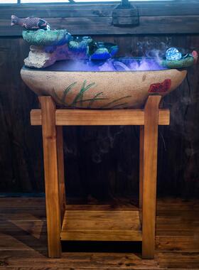 新中式风格促财流水摆件循环水时间运行开启礼物喷泉财富客厅落地