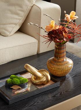 新房客厅茶几WPH质装饰摆件花轻高奢档木收纳托盘香薰花瓶插软装