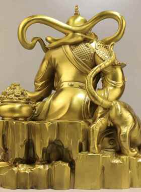 古韵斋 黄铜财神摆件 铜骑虎赵公明 家居办公装饰礼品工艺品