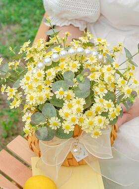 露营野餐小雏菊彷真花手提花篮彷真花假花摆设装饰花摆件拍照道具