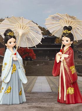 颜如玉系古风打伞女孩汉服格格手办桌面装饰摆件旅游景区纪念礼品