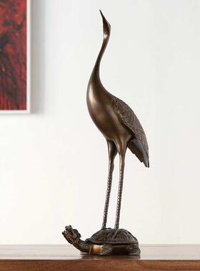 官作黄铜龟鹤祝寿礼物书房家居装饰品客厅玄关柜子办公室桌面摆件