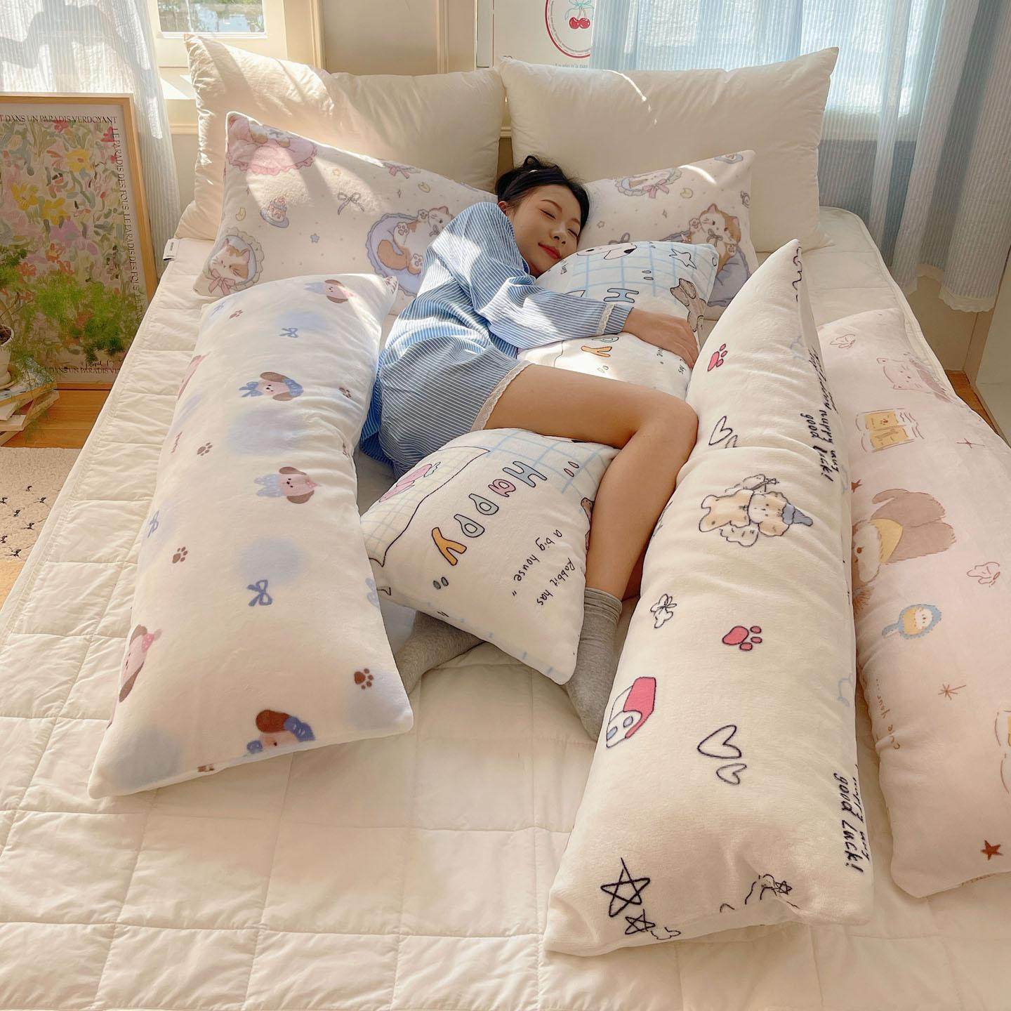 ins小清新牛奶绒长枕头家用沙发床头靠枕成人侧睡夹腿抱枕可拆卸,淘宝优惠券,粉丝福利购,淘宝优惠卷