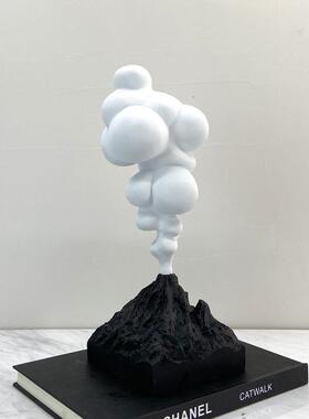 现代简约黑白创意趣味火山喷发摆件 客厅电视柜样板房装饰品