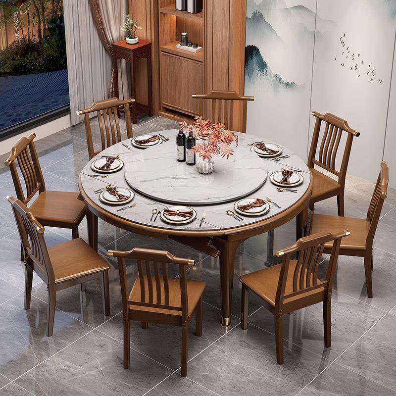 实木岩板餐桌椅组合方圆两用现代简约小户型家用新中式饭桌可伸缩,淘宝优惠券,粉丝福利购,淘宝优惠卷