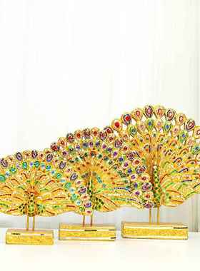 泰国孔雀开屏玄关摆件轻奢客厅电视柜创意家居新房装饰工艺品礼品