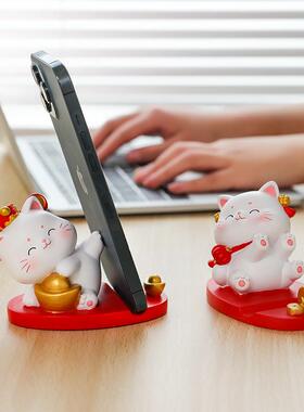 直销新款可爱福气猫手机支架卡通创意桌面平板懒人支撑架桌面摆件