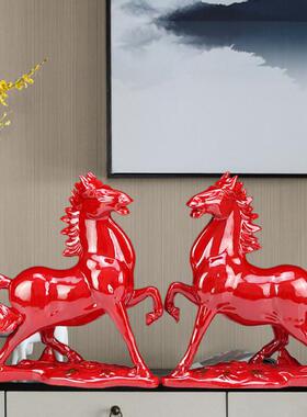 创意现代红釉中国风格陶瓷马饰品覆古手工艺品礼品生肖马饰品