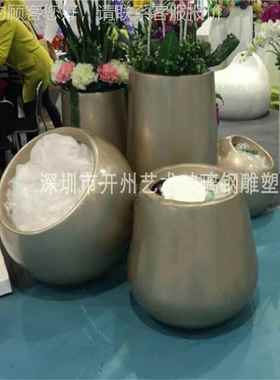 商场陈玻璃盆钢花盆落景观艺术品地花户外别墅酒店美花瓶花39031