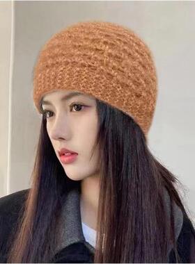 新款女秋冬保暖针织发带松鼠绒发饰绒线护耳柔软遮白发帽子毛线帽