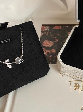 小众精致项链配礼服郁金香项链女小众设计感轻奢高级玫瑰花猫眼石