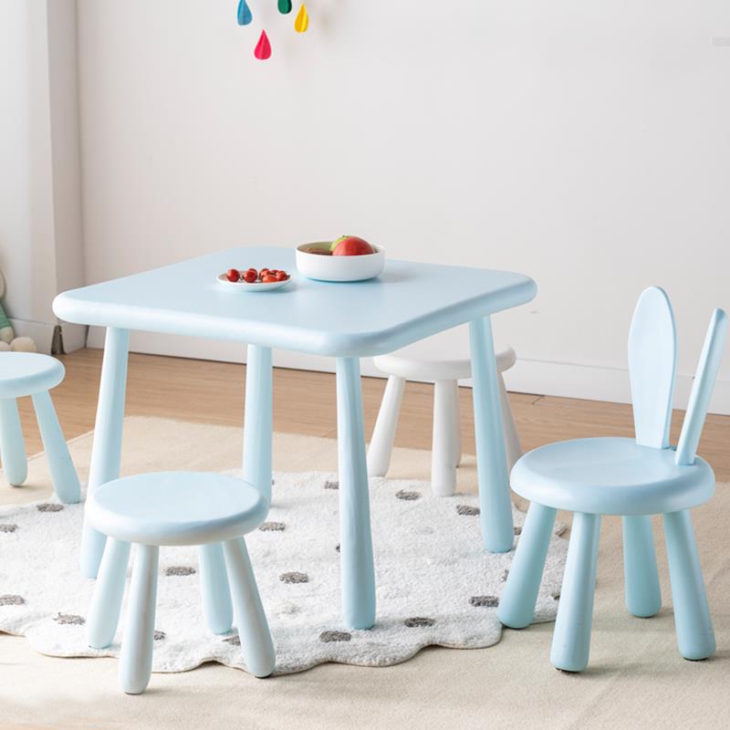 Children's solid wood learning desk kindergarten table and chair set early education square table writing table baby white small round table