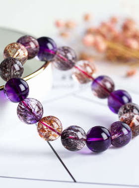 超俱金太阳精品七水晶手链碧玺发毛石天然免玛瑙月光来舒晶橄榄石