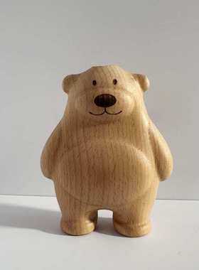 熊熊插花器榉木质手作插花瓶实木花插书房桌面干花编织花摆件可爱