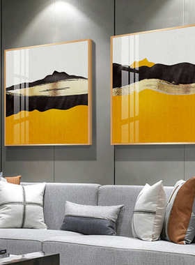 现代轻奢抽象装饰画北欧客厅背景墙挂画简欧玄关餐厅橙色方形墙画
