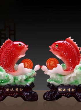 福财双鱼招财年年有余摆件鱼一对仿木雕工艺品家居客厅中式装饰品